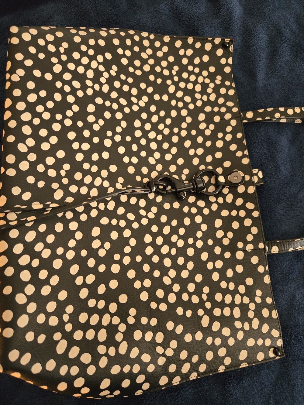 Rebecca Minkoff Black Leather Tote with Cream/White Polka Dot Print. Like New! - Picture 14 of 15
